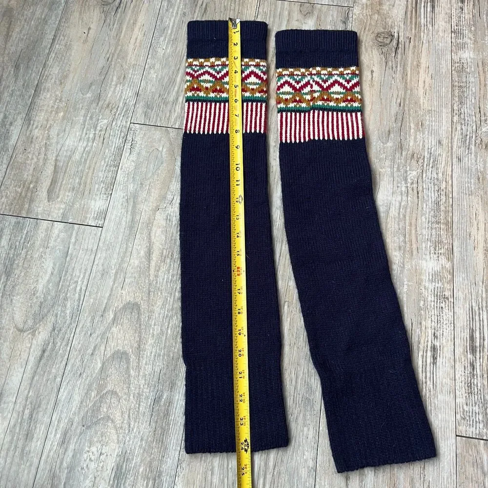 Vintage Arm Warmers Knit Nordic Navy Red Winter Christmas Holiday